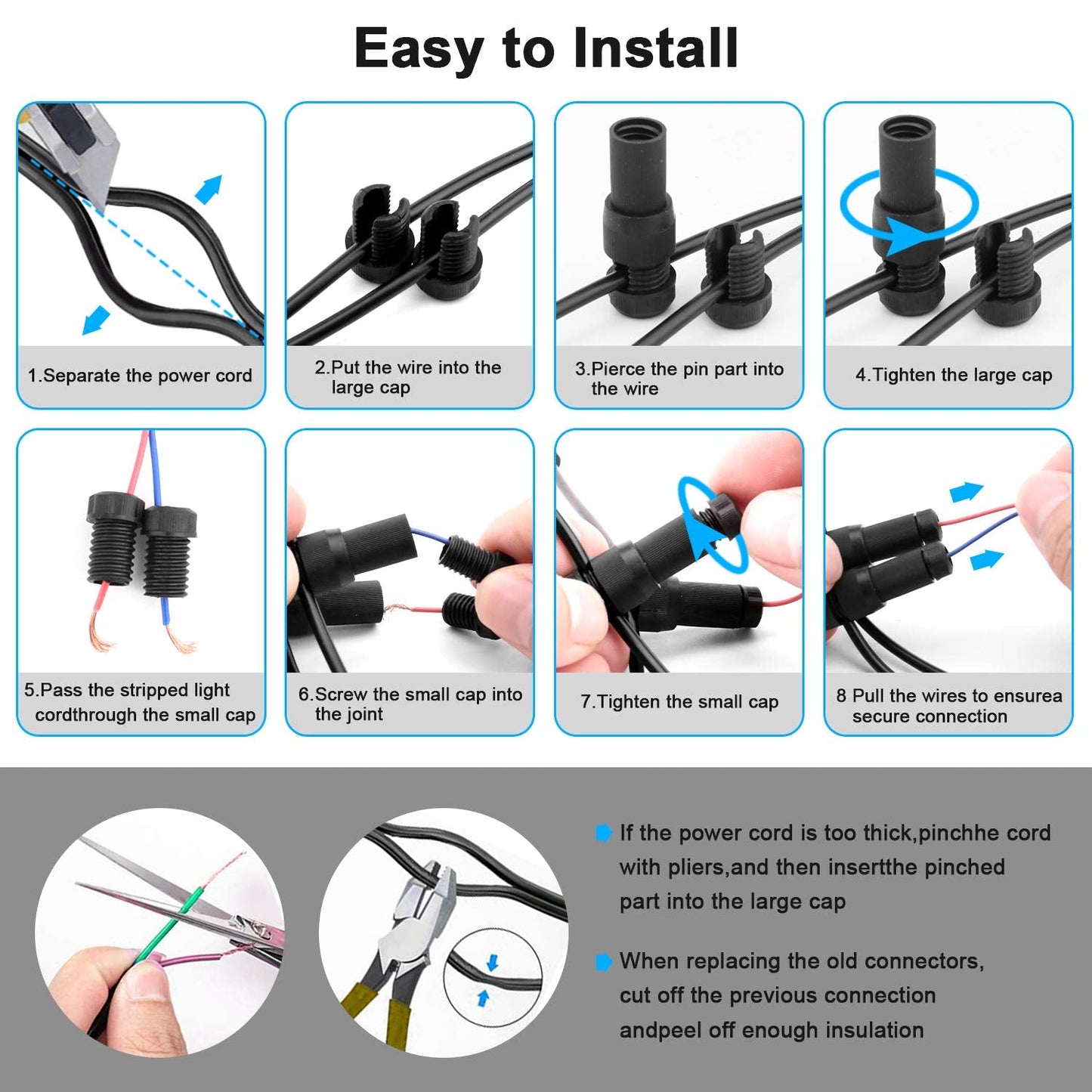 Fntek Low Voltage Landscape Light Wire Connectors 14-20 Gauge, 6 Pack, Compatible with Malibu, Paradise, Moonrays