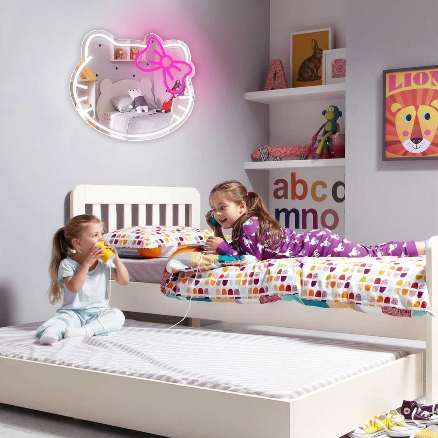 Aslanka LED Cat Mirror Neon Sign, Dimmable USB Powered, 14x12in Acrylic, Cute Kitty Wall Decor