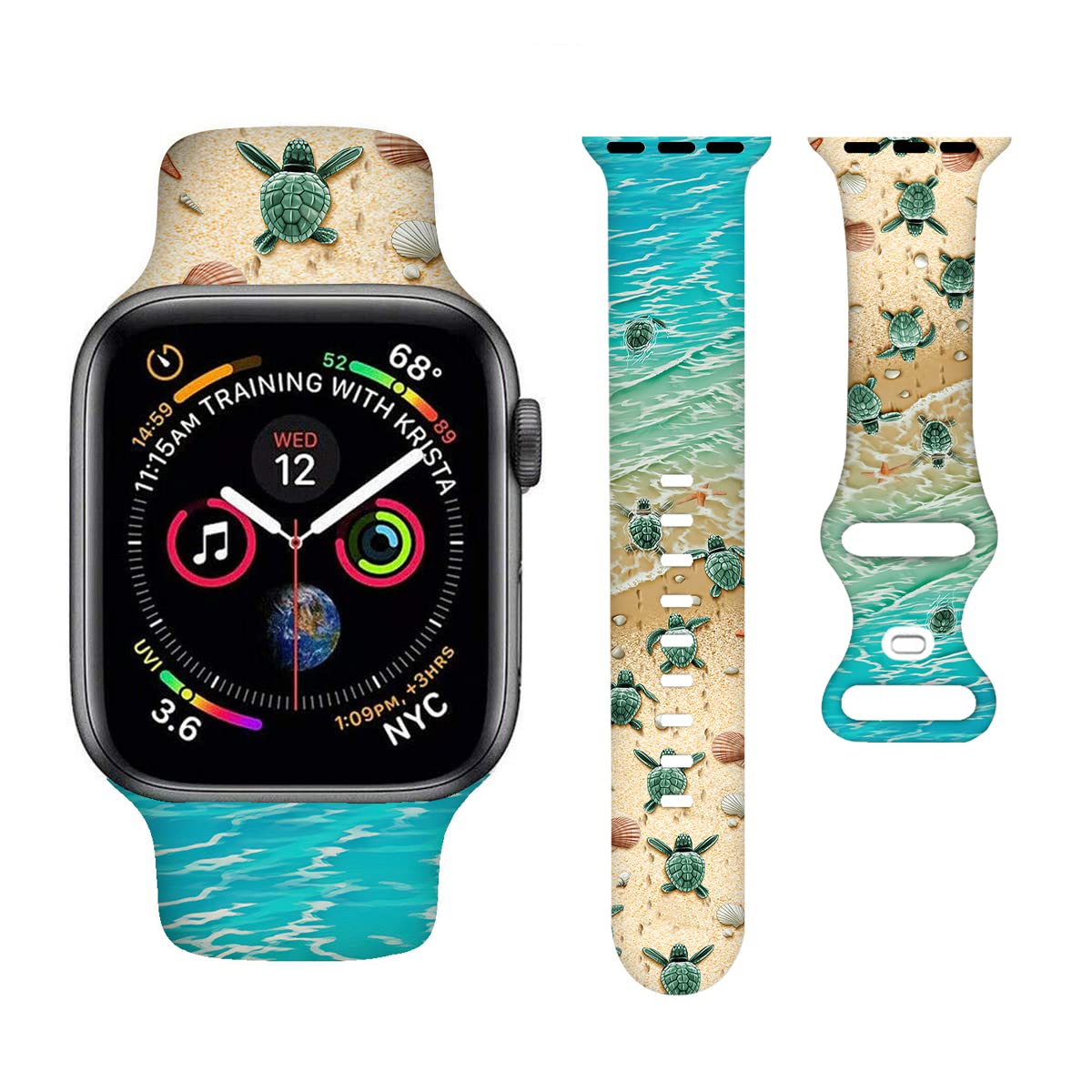Cute Turtle Watch Band Ocean Beach Smartwatch Bands Compatible With Watch 42Mm 44Mm 45Mm Soft Silicone Strap Replacement For Ser