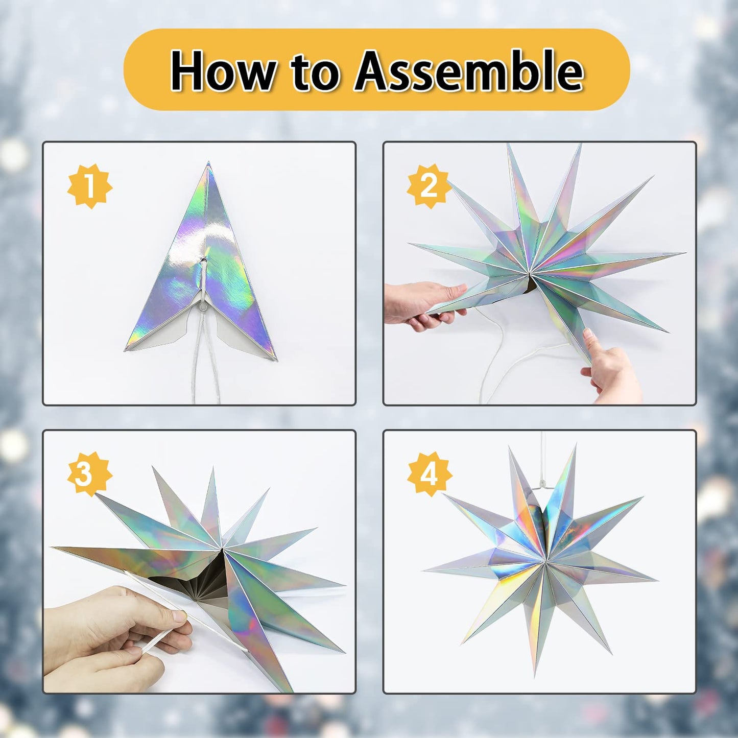 5Pack 9-Pointed Paper Star Lanterns 11.8 Inch Iridescent Hanging Paper Lampshade For Winter Wonderland  Christmas Holiday  Weddings  Frozen Birthday Party Celebration Decor