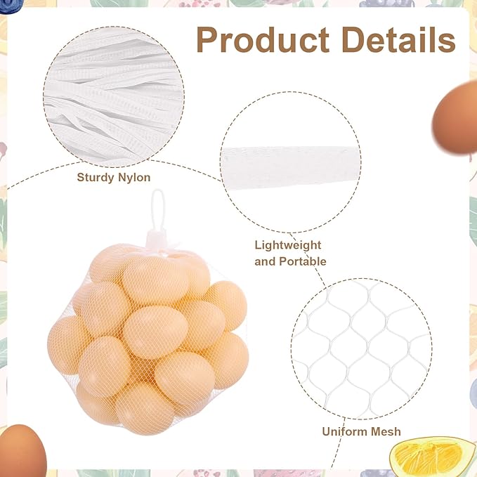uxcell 100Pcs Reusable Produce Mesh Bags, 30cm Mesh Nylon Netting with Loop-Style Closures, Stretchable Egg Hatching Bags for Fruit Vegetable Storage, White