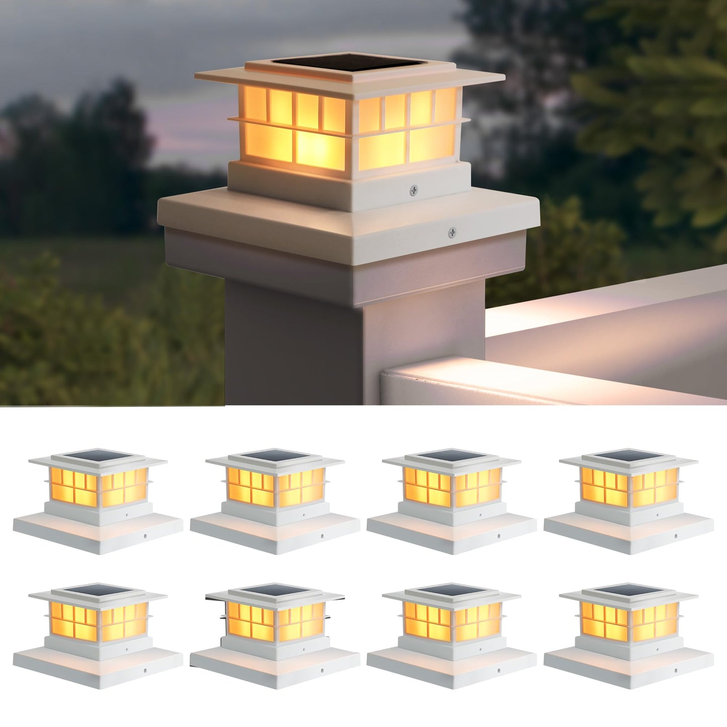 Lutec 8 Pack Solar Post Cap Lights  Ip65 Waterproof Solar Fence Post Lights For 4X4 5X5 6X6 Wooden/Vinyl Posts  Warm White 3000K Led Solar Powered Lighting Decor For Yard  Garden  Patio  Deck  White