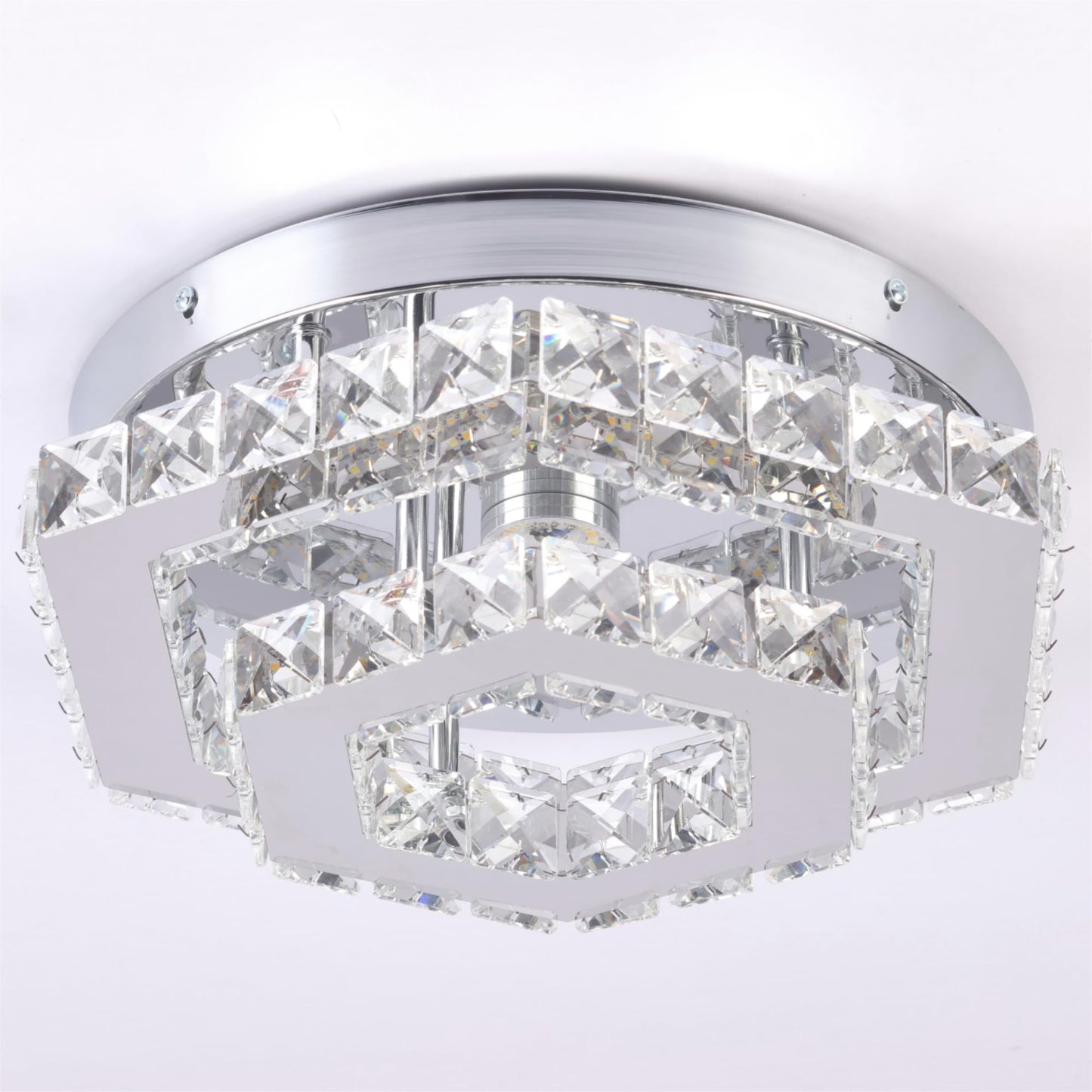 CXGLEAMING Chandelier LED Pendant Light Dimmable Remote Control K9 Crystals Stainless Steel Hexagonal-Dimmable for Dining Room Living Room