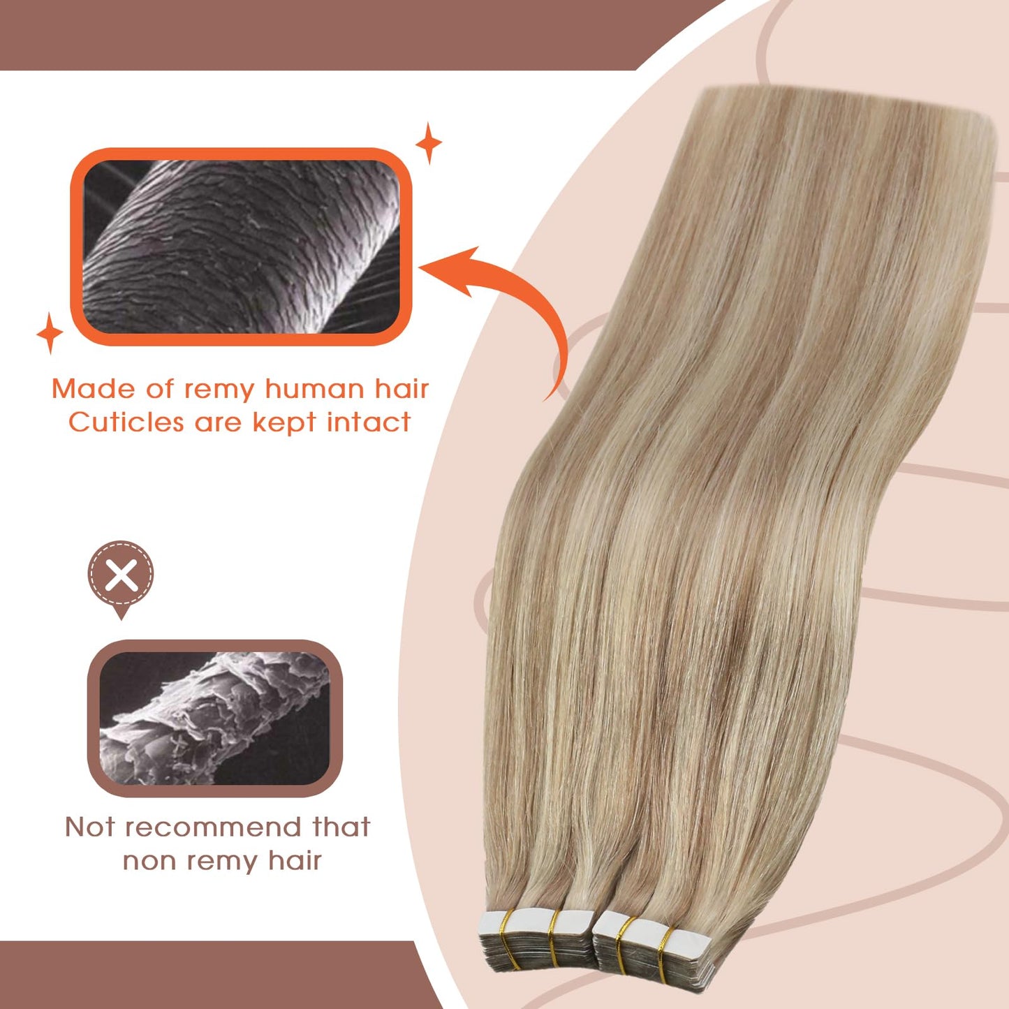 Sunny Hair Tape in Hair Extensions Real Human Hair Invisible Remy Hair Extensions Tape ins for Women Ash Blonde Highlight Bleach