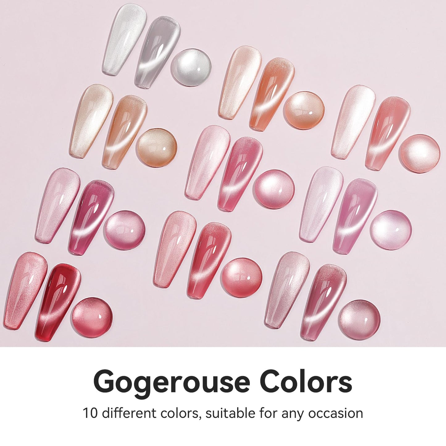 Bevimee Cateye Gel Polish Set With Magnet, Pink Purple Red 10 Colors Jelly Magnetic Nail Polish Moonlight, Holographic Glass Shi