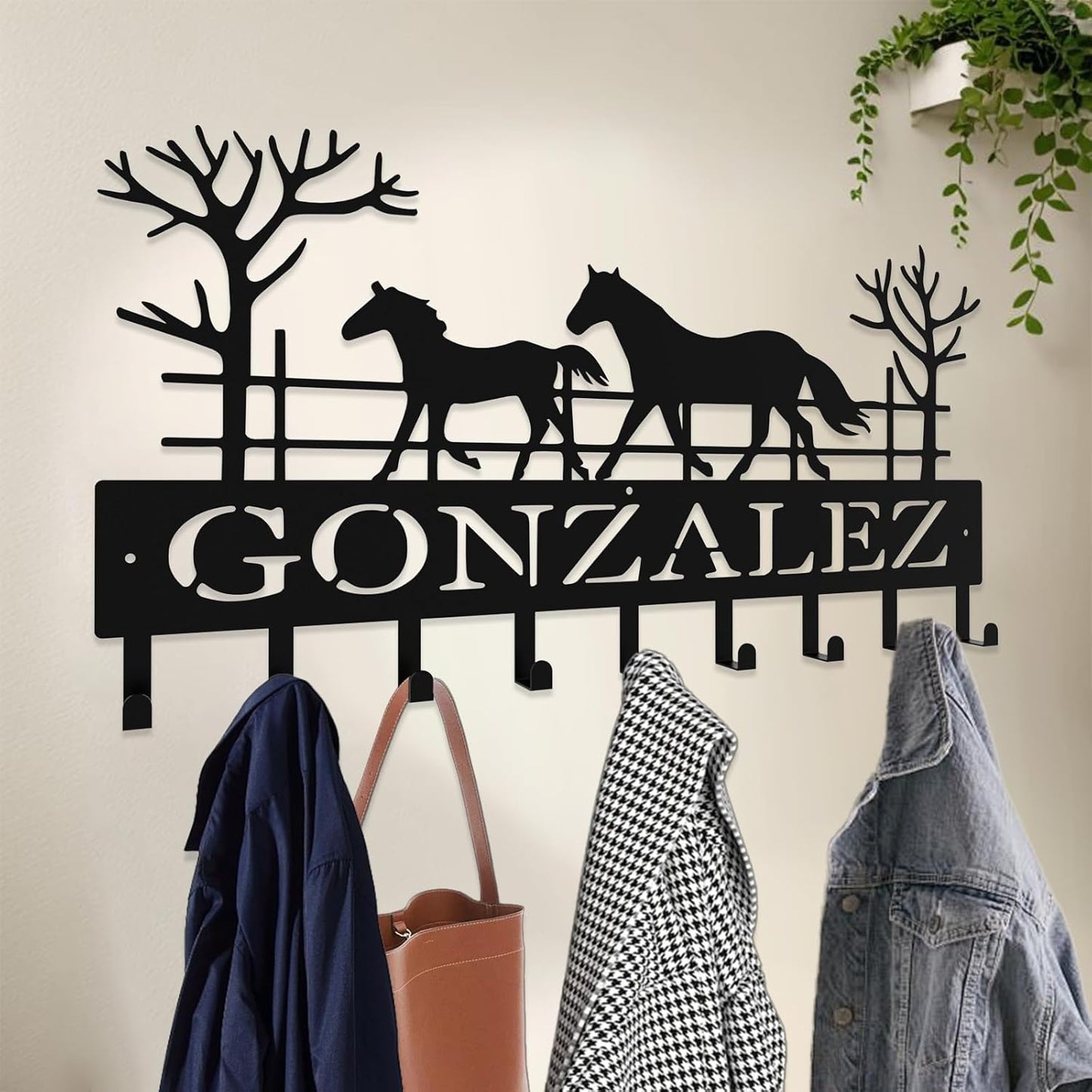 Personalized Key Hooks for Wall,Custom Name Galloping Horse Key Holder Wall Mounted,Fashion Coat Rack,Metal Key Hanger with Hooks,Key Rack Organizer for Entryway,Hallway,Doorway