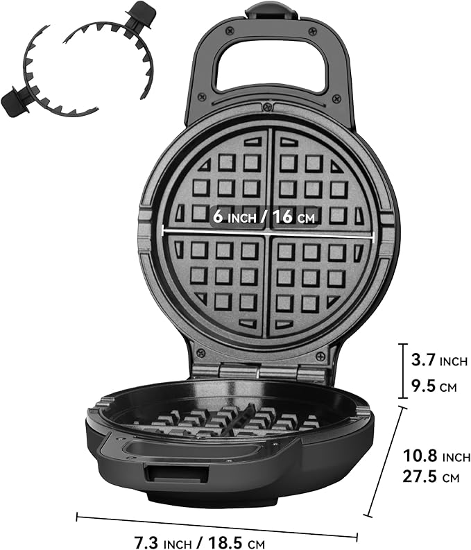 6" Stuffed Waffle Maker Rotating, Flip Waffles Maker Machine with Removable Waffle Ring, Ceramic Coated Belgian Waffle Maker for Kids, Waflera Electrica, Waffle Iron, Graphite