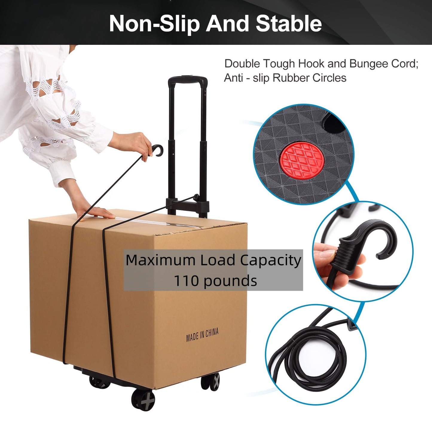 Folding Hand Truck Lightweight Hand Truck Dolly Foldable,Luggage cart with 4 Rotate Wheels, Utility Cart with Adjustable Handle,Collapsible Dolly for Moving