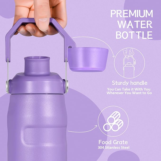Water Bottle 24 OZ Angled Spout Lid Lightweight & Leakproof for Travel & Sports Insulated Stainless Steel BPA-Free (Blue, 24oz)