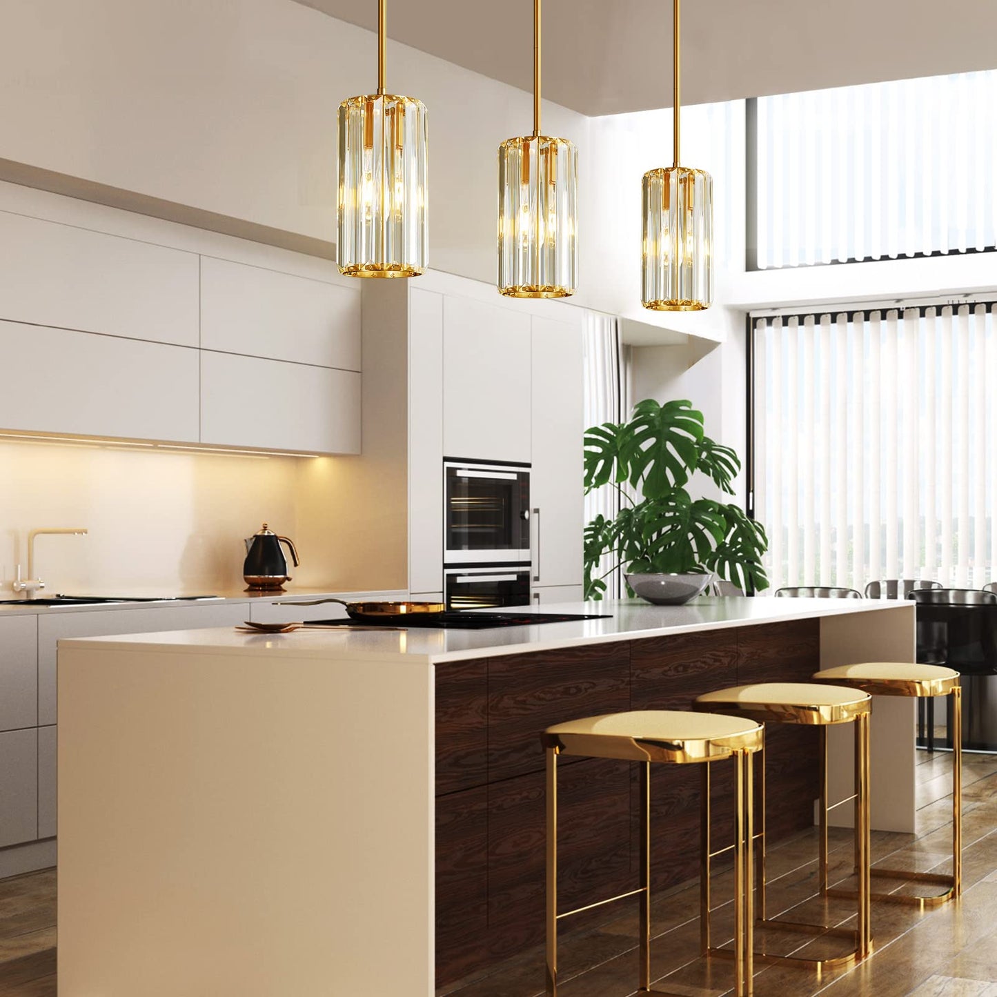 Zhllmq Gold Pendant Lighting Modern Pendant Light Mini Crystal Chandeliers Adjustable Pendant Light Fixture For Kitchen Island Dinning Room Corridor Bedroom (Gold 1-Light)