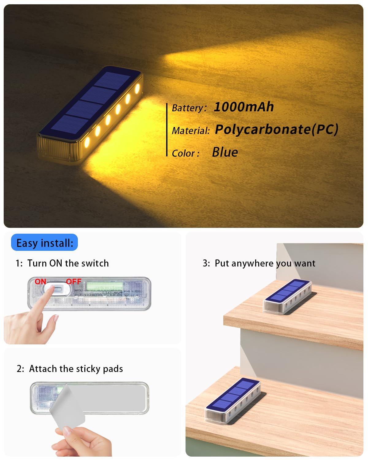 DetarZinLED Solar Step Lights for Outside,8 Pack Solar Stair Lights Outdoor Waterproof,Warm White Deck Light Solar Powered Waterproof for Steps,Stairs,Walkway,Sidewalk,Patio,Pathway