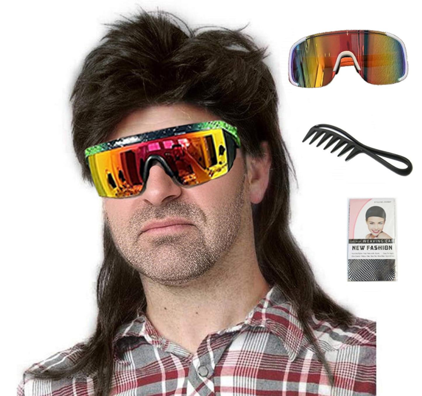 Lotfon Mullet Wigs for Men Joe Dirt Emo Wig 80s Costumes Fancy Party Accessory Cosplay Wig Halloween Man x (Black)