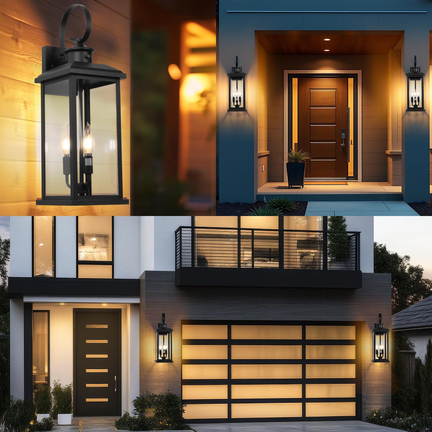 Siafavoi 24 Dusk To Dawn Porch Lights Outdoor 3-Light  Black Modern Large Wall Light Fixture Lantern  Waterproof Exterior Lighting Sconce Wall Mount  Outside Lamp For Farmhouse Doorway Patio E12