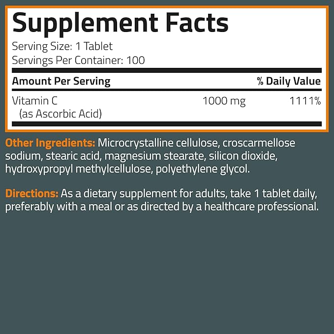Bronson Vitamin C 1000mg Extra Strength, Supports a Healthy Immune System, High Potency, Non-GMO, 100 Vegetarian Tablets