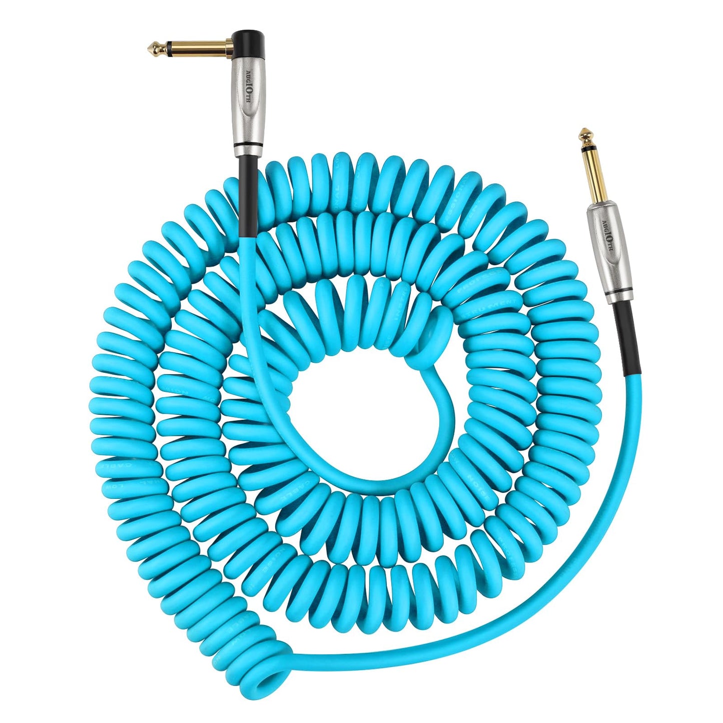Augioth Curly Guitar Cable 30Ft, Coil Electric Instrument Guitar Bass Cord Amp Lead 1/4 Straight To Angled Light Blue