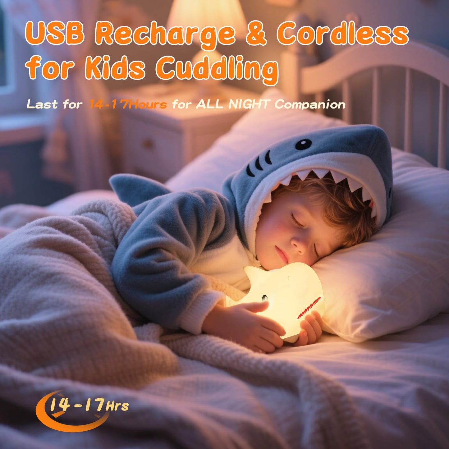 Zklili Remote Shark Night Light  Cute Silicon Night Light For Kids  Nightlight With Remote Portable Recharge Nightlight For Kid Room Funny Gifts Stuff For Boys Girls Baby(Remote Control)
