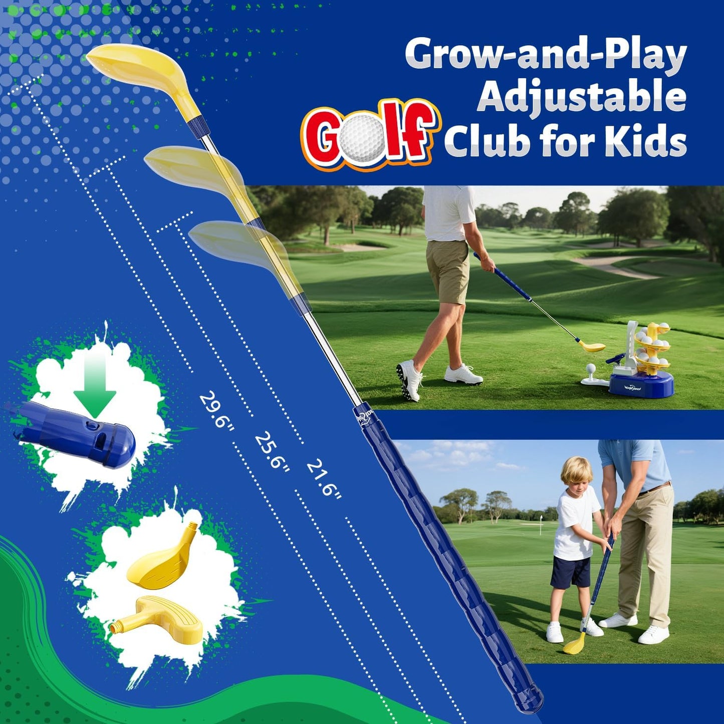 EagleStone Toddler Golf Set with Foot Pedal Launcher, Kids Golf Toy for Ages 3-8, Includes Adjustable Golf Club, 15 Balls & Golf Cart, Indoor&Outdoor Sports Gift for Boys and Girls
