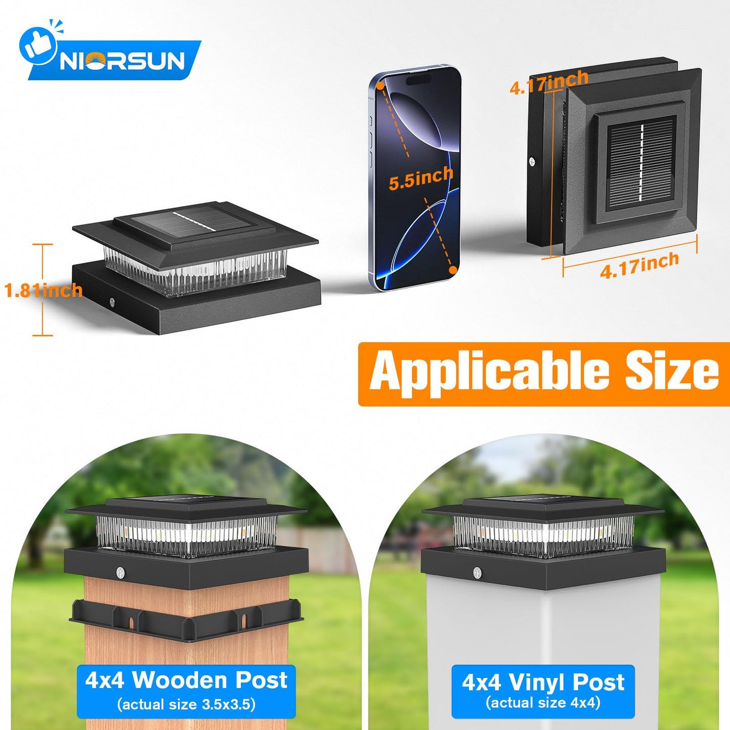 NIORSUN Solar Post Cap Lights, RGB Color Changing, Waterproof, 6 Pack, 4x4 Posts, Black, Model M013RGB-N
