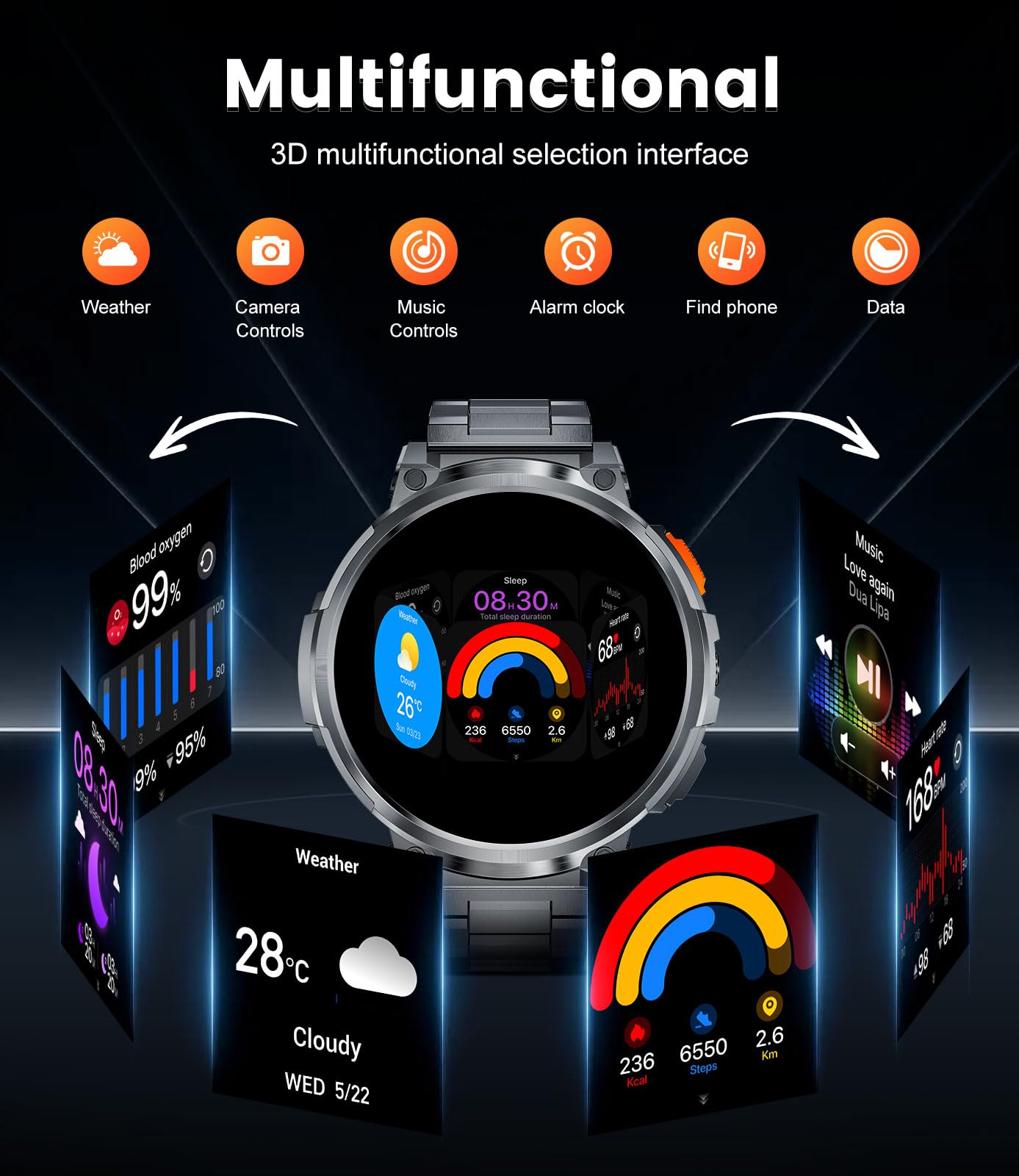 ESFOE 1.85" Large Screen Smart Watches for Men Compatible with iOS Android, LED Flashlight/730mAh Large Battery, Fitness Tracker with Heart Rate/Sleep Monitor/100+ Sports Mode, Bluetooth Call (Black)