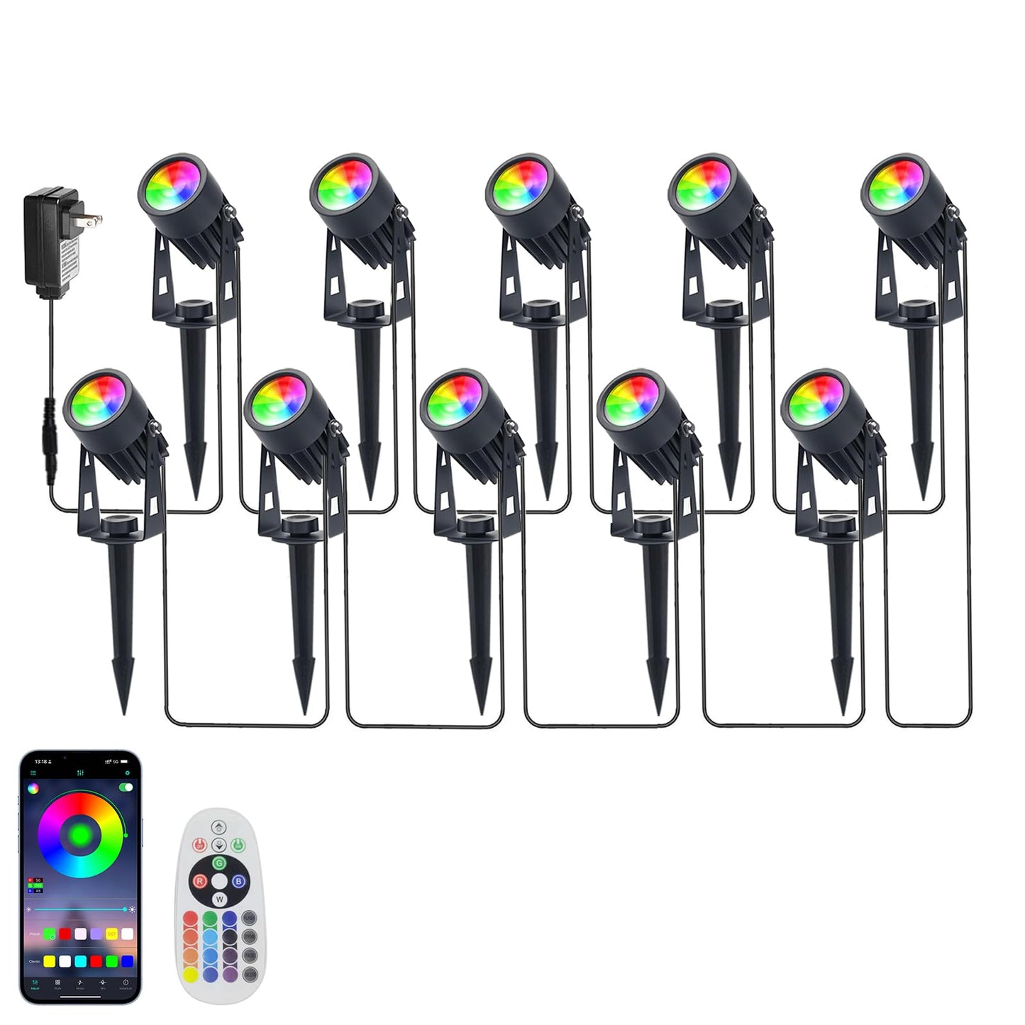 Sathem Smart RGB LED Spotlights, IP65 Waterproof, 10 Pack, Black, Model LS000C10