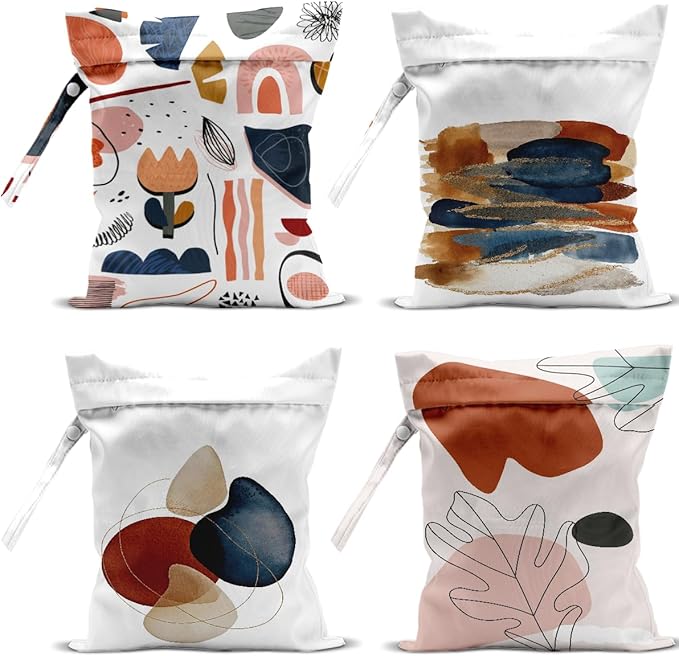 4 Pack Modern Abstract Painting Boho Wet Bag Waterproof Washable Reusable Wet Dry Bag for Swimsuit Dirty Clothes Diaper Travel Beach Pool Gym Christmas Toiletries Beach Essentials，Minimalist Drawings