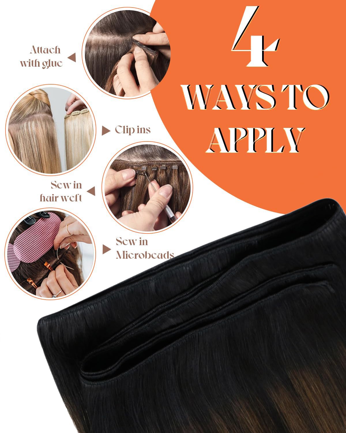 Sunny Hair Sew in Hair Extensions Real Human Hair Ombre Weft Hair Extensions Human Hair Black Roots to Dark Brown Balayage Blond