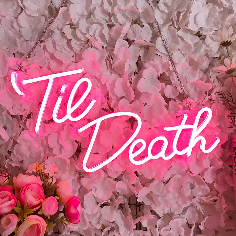 Jxin Til Death Neon Sign For Wall Decor  Til Death Led Neon Light Signs For Wedding Engagement Birthday Anniversary Proposal Party Bedroom Office  Wedding Gifts For Loved Ones  16X9 Pink