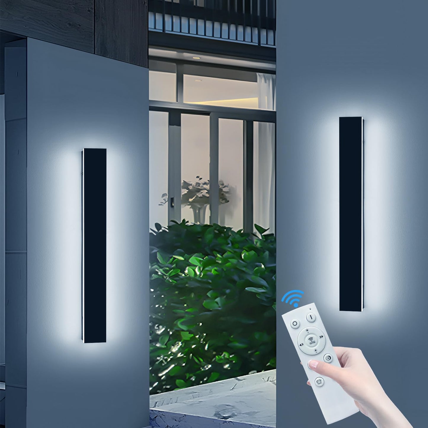 Daoseolo 2 Pack LED Wall Sconce, Dimmable 3000K-6000K, 23.6inch, IP65 Waterproof Black, Remote Control, Model TC-CB