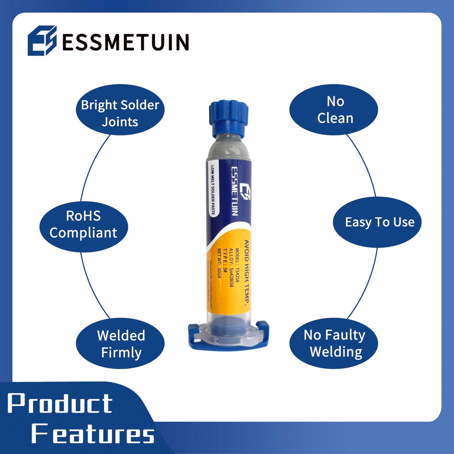 Sn42/Bi58 Lead Free Solder Paste (30g) & No Clean Soldering Flux(10cc) & Soler Wick for Electronic Soldering, SMD/SMT Remove