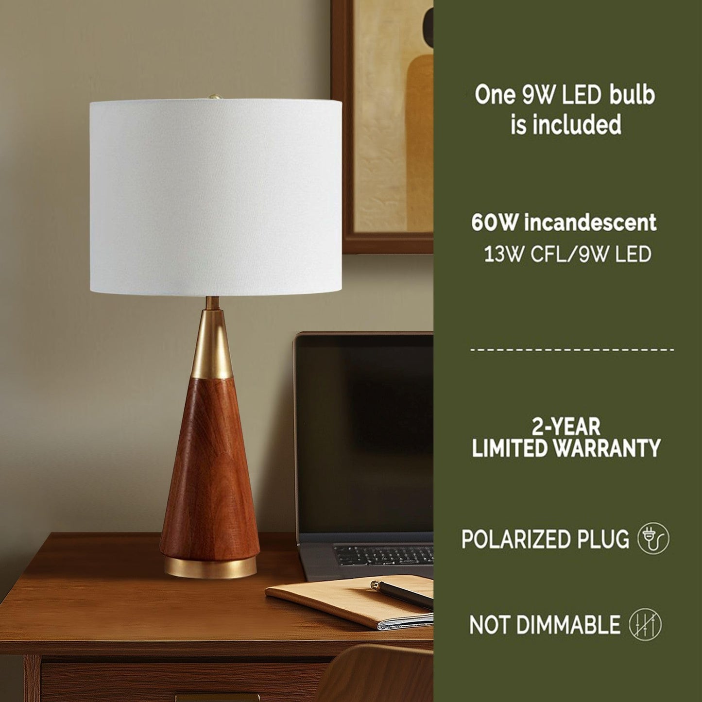 Ink+Ivy Chrislie Gold White Mid Century Modern Table Lamp, 13.5W X 13.5D X 26H, Rubber Wood & Iron, Model Ii153-0006