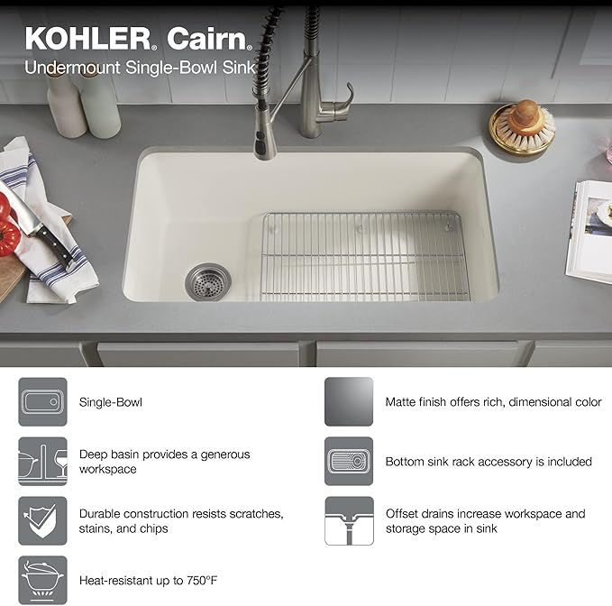 KOHLER K-8206-CM7 Cairn Sink, 33 in, Matte Graphite