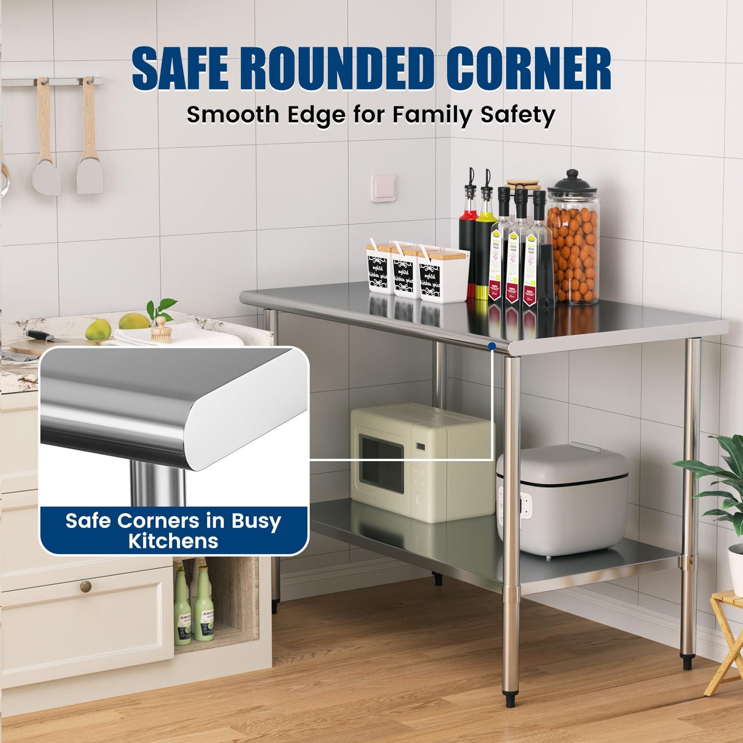 Stainless Steel Work Table 30 x 60 Inch with Adjustable Undershelf, Heavy-Duty Metal Prep Table for Commercial Kitchen & Restaurant, Garage, Outdoor