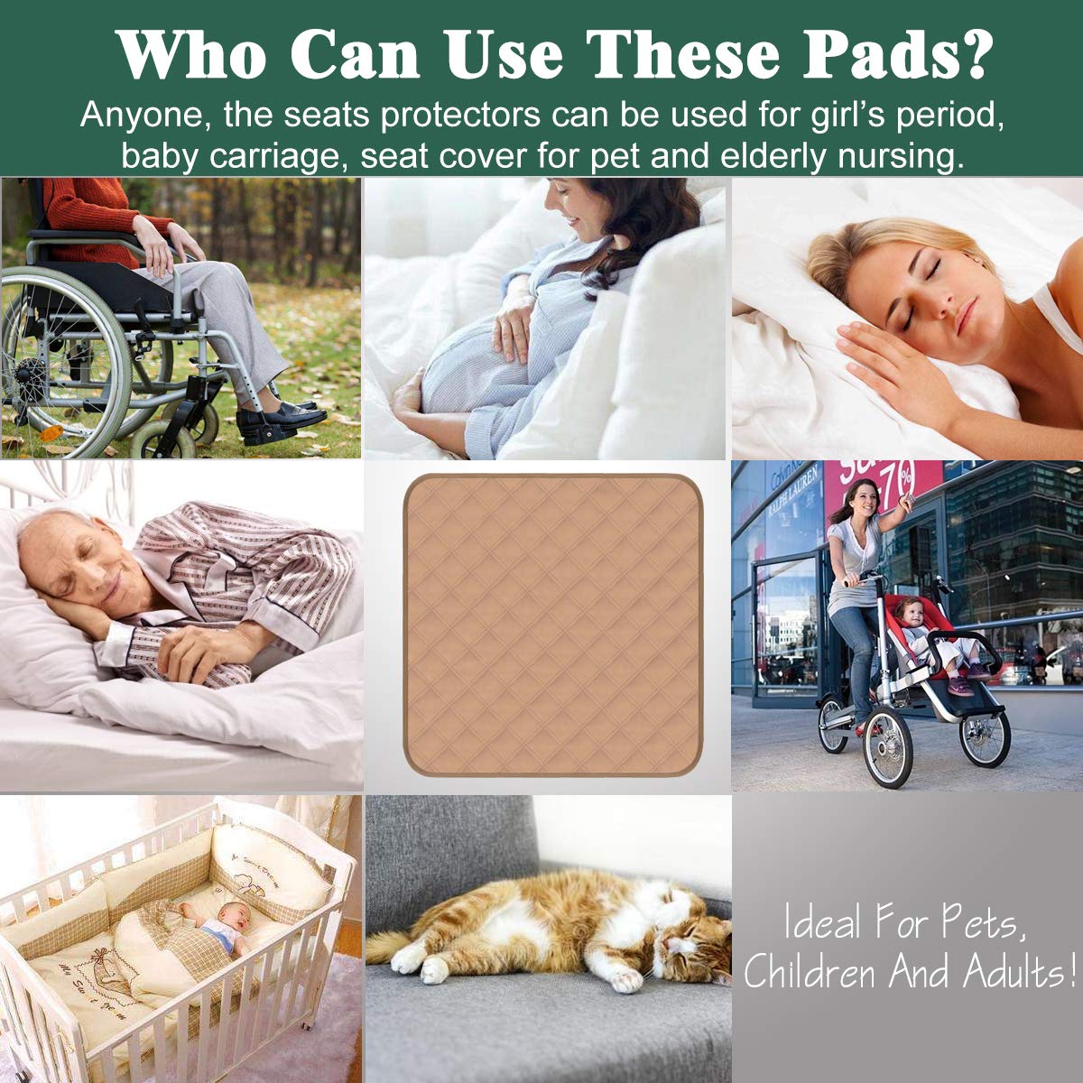 Waterproof Chair Pads for Incontinence 2Pcs Resuable Washable Seat Protector Pads for Incontinence for Senior Toddlers 22"X21" Black