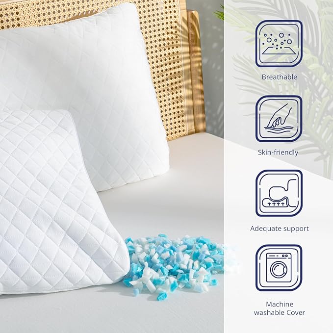 Shredded Memory Foam Pillows, Bed Pillows for Sleeping, Medium Standard/Queen Size Pillow for Side Back Stomach Sleepers, Neck Support Pillow with Washable Removable Cover (1 Pack)