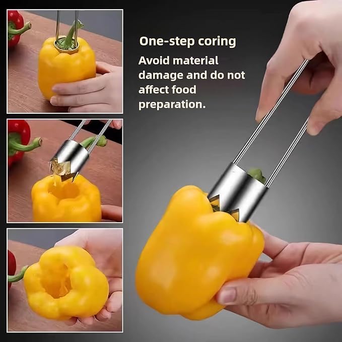 Fruit and Vegetable Corer Pepper Seed Apple Remover Bell Pepper Tomato Corer Tool Stainless Steel Kitchen Gadget (Pepper Apple Strawberry corer)