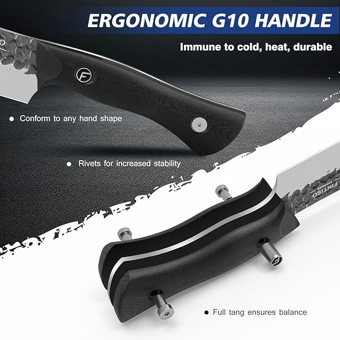 FINTISO Chef Knife 7 inch Kitchen Knife Japanese Style Boning Knife for Meat Cutting Sharp Viking Knife with Full Tang G10 Handle Butcher Knife for Home, Camping, BBQ
