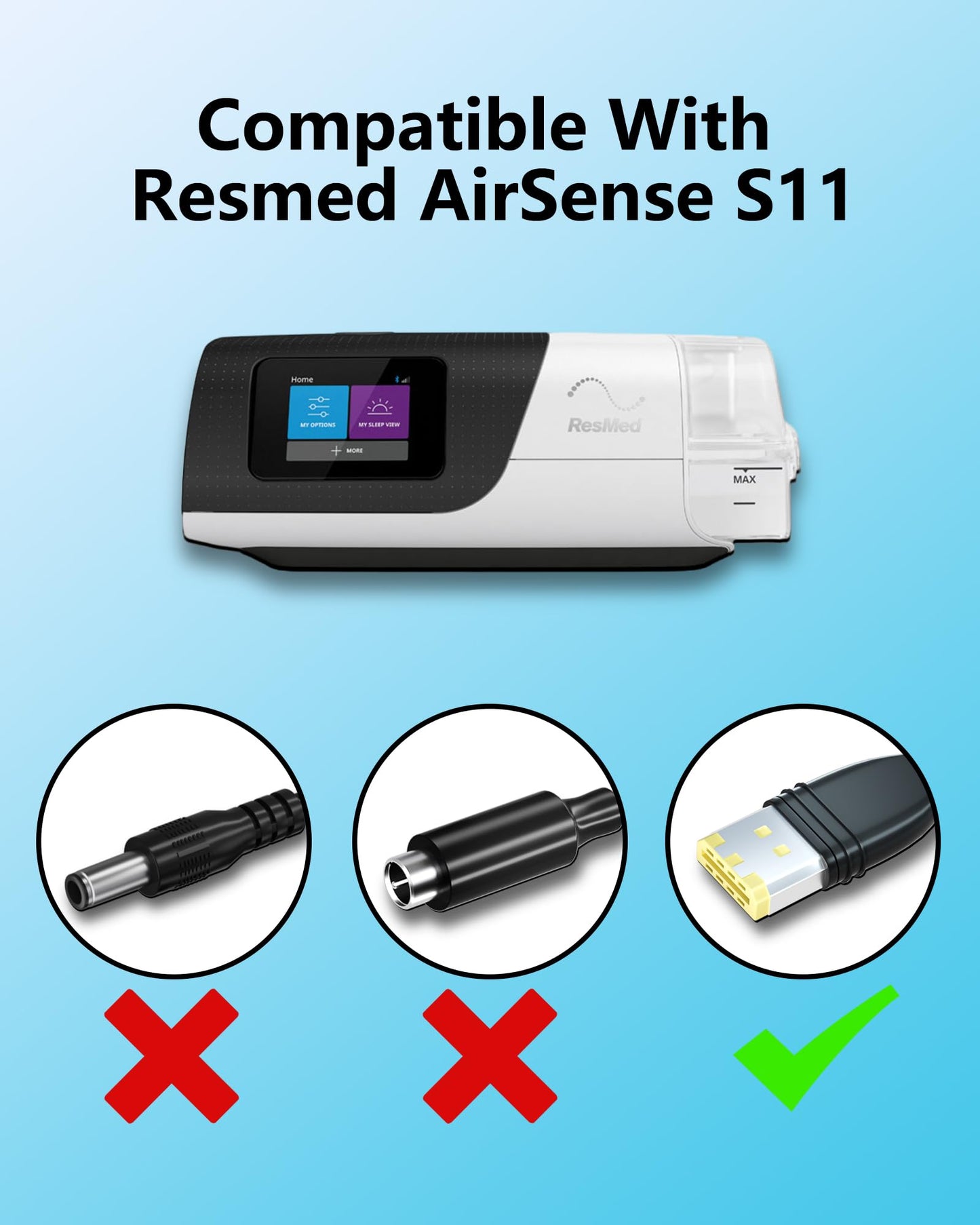 VHBW 24V 2.71A AirSense 11 Power Cord Compatible with for ResMed AirSense 11 / AirSense 11 AutoSet/AirSense 11 CPAP/AirSense 11 Elite/AirMini CPAP Power Supply Replacement Adapter