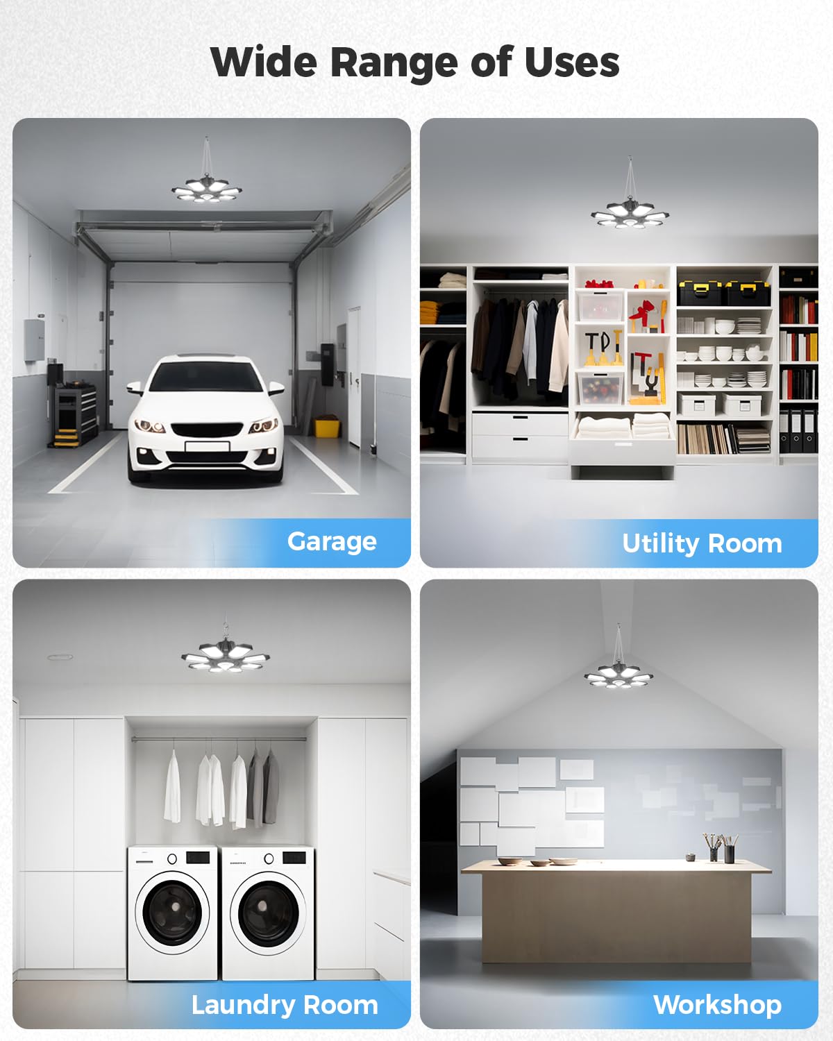 Runbarry Motion Sensor Garage Light Plug In - 25000Lm Motion Sensor Shop Light With 8+1 Led Panels  6500K Bay Lighting  For Garage  Workshop  Utility Room  Basement (1 Pack)