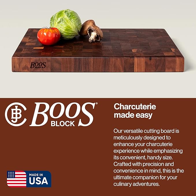 John Boos CCB Series Rectangular Wooden Walnut Cutting Board 18”x12” – 1.75” Thick, 12-lb Reversible Butcher Block with End-Grain & Finger Grips – Made in the USA