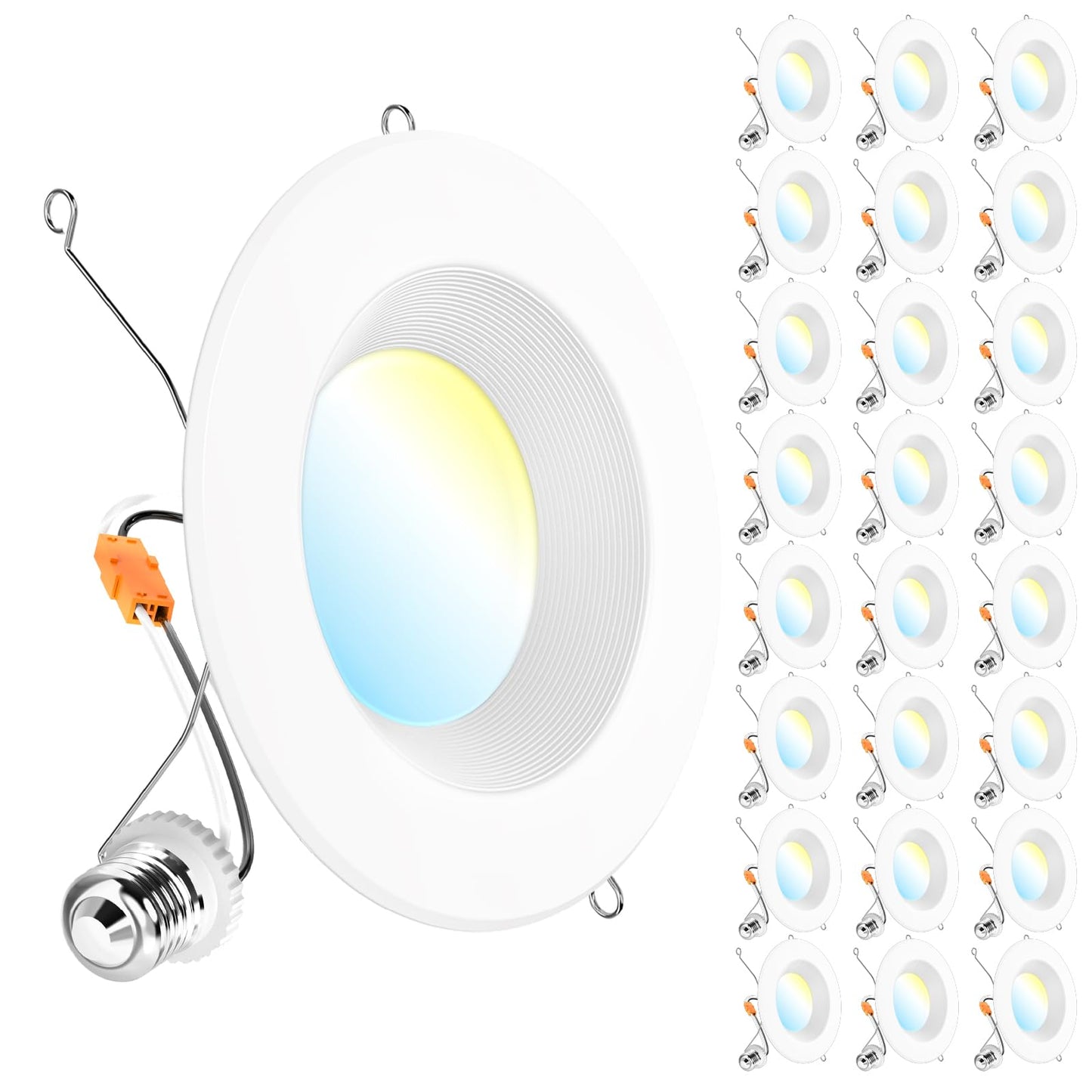 Sunco 5/6 Inch LED Can Lights Retrofit - 24 Pack, Dimmable, 2700K-5000K, Aluminum, Model DL_BFWR56-13W-