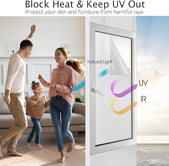 HIDBEA Frosted Window Privacy Film Heat Control UV Blocking, Static Cling Non-Adhesive Reusable Door coverings for Bathroom Home Office (Frosted 41.3 Inch x 6.5 Feet)