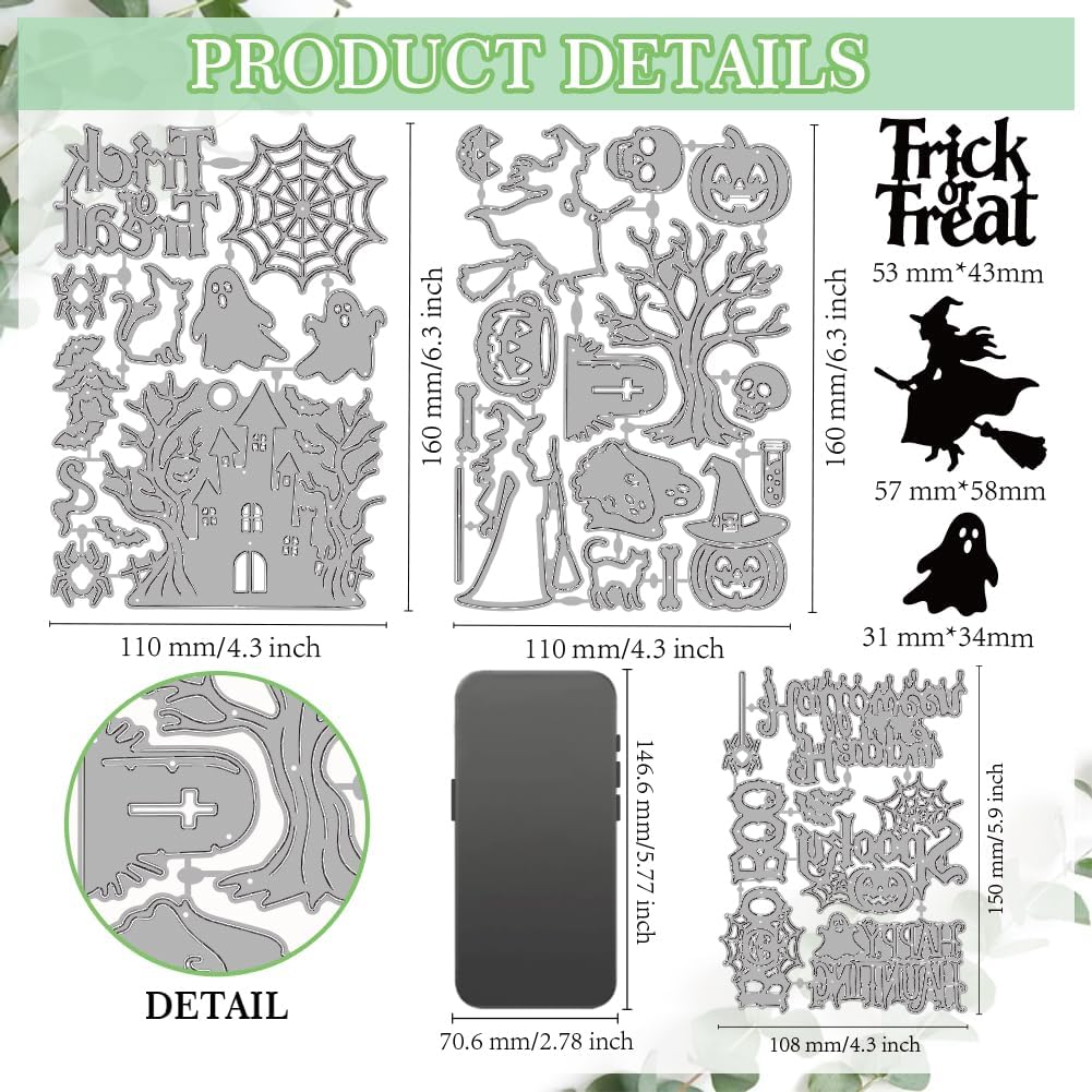 MAYJOYDIY Halloween Theme Cutting Dies Castle Ghost Bats Metal Cutting Dies Witch Broom Spider Hat Pumpkin Embossing Stencils Template for DIY Scrapbooking Photo Album Card Craft Decoration Supplies