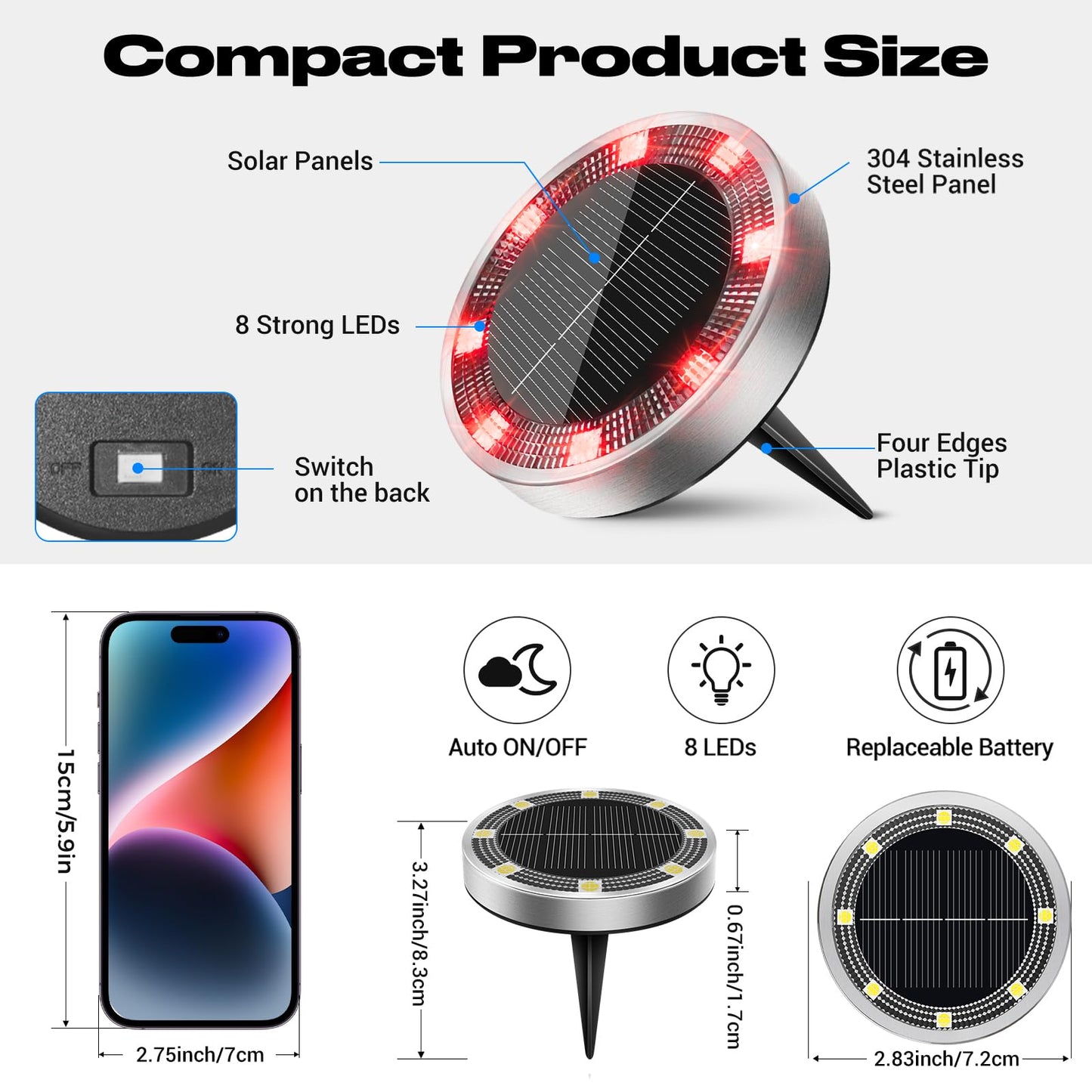 Peasur Mini Solar Ground Lights Outdoor  4 Pack Flat Solar Powered Disc Lights  Ip68 Waterproof  Anti-Rust  Landscape Lighting For Pathway Garden Yard Lawn Walkway Landscape Driveway  Red