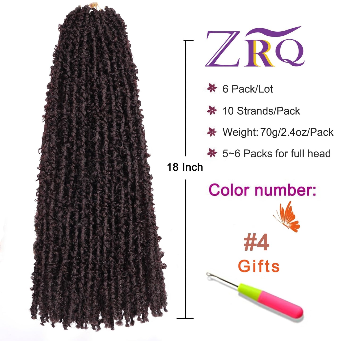 ZRQ 18 Inch Distressed Faux Locs Long Butterfly Locs Crochet Braids Hair Pre-looped Synthetic Soft Locs For Black Women Goddess