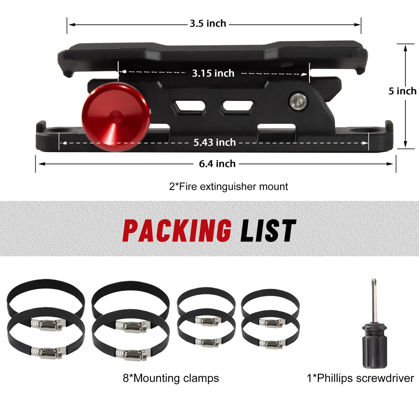 Quick Release Fire Extinguisher Mounts - 2-Pack Car Fire Extinguisher Holder Brackets Compatible with Jeep Wrangler JT, TJ, JL, JKU, UTV, Polaris RZR, Ranger, Can-Am X3, Yamaha – Corrosion-Resistant