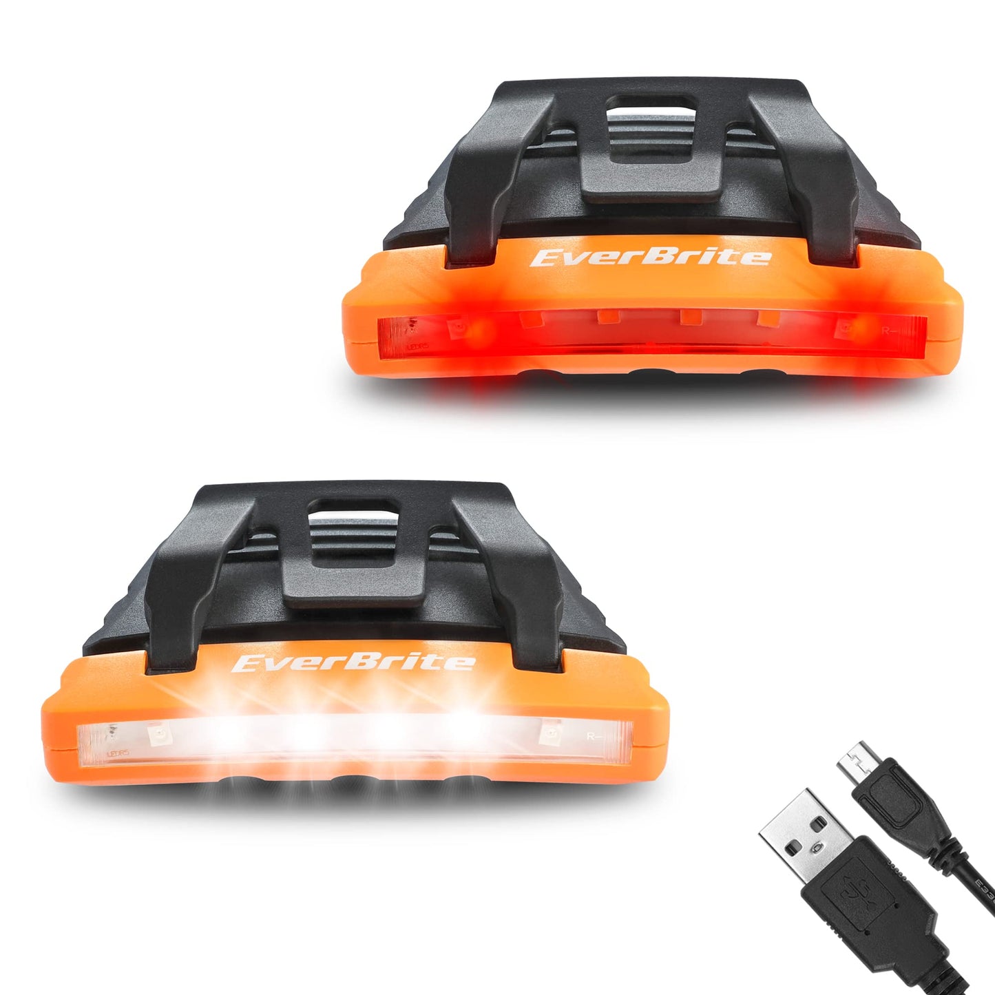 EverBrite Rechargeable Hat Light - Waterproof Clip-on Cap Light, Red Light, Pivoting Head, IPX4 Water Resistant, ABS Material, 2-Pack