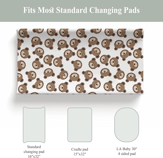 Neutral Boho Bears Changing Pad Covers for Baby Girls Boys Cute Brown Bear Fitted Change Table Covers Mats Watercolor Bears Soft Nursery Diaper Change Table Sheets for 32''×16'' Contoured Pad