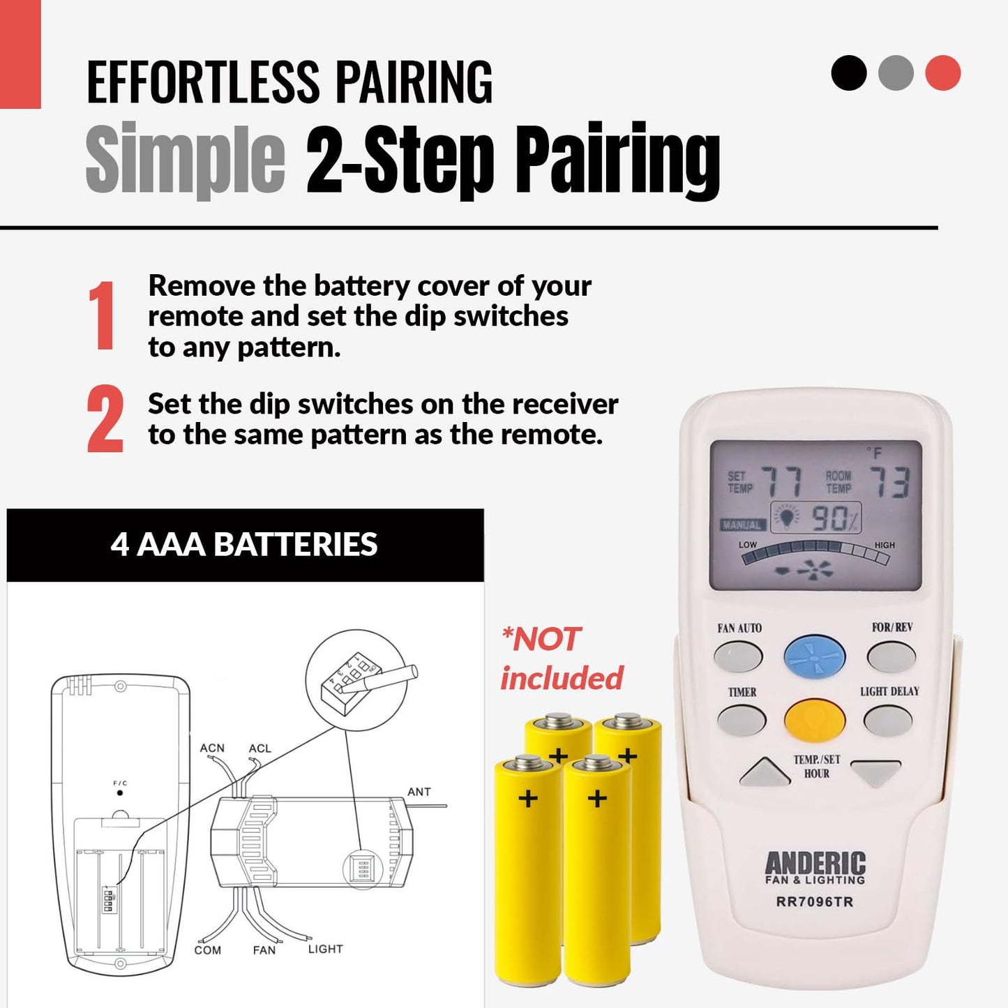 Anderic Replacement For Hampton Bay Chq7096T With Reverse Key Thermostatic Remote Control For Hampton Bay Ceiling Fans (Fcc Id: