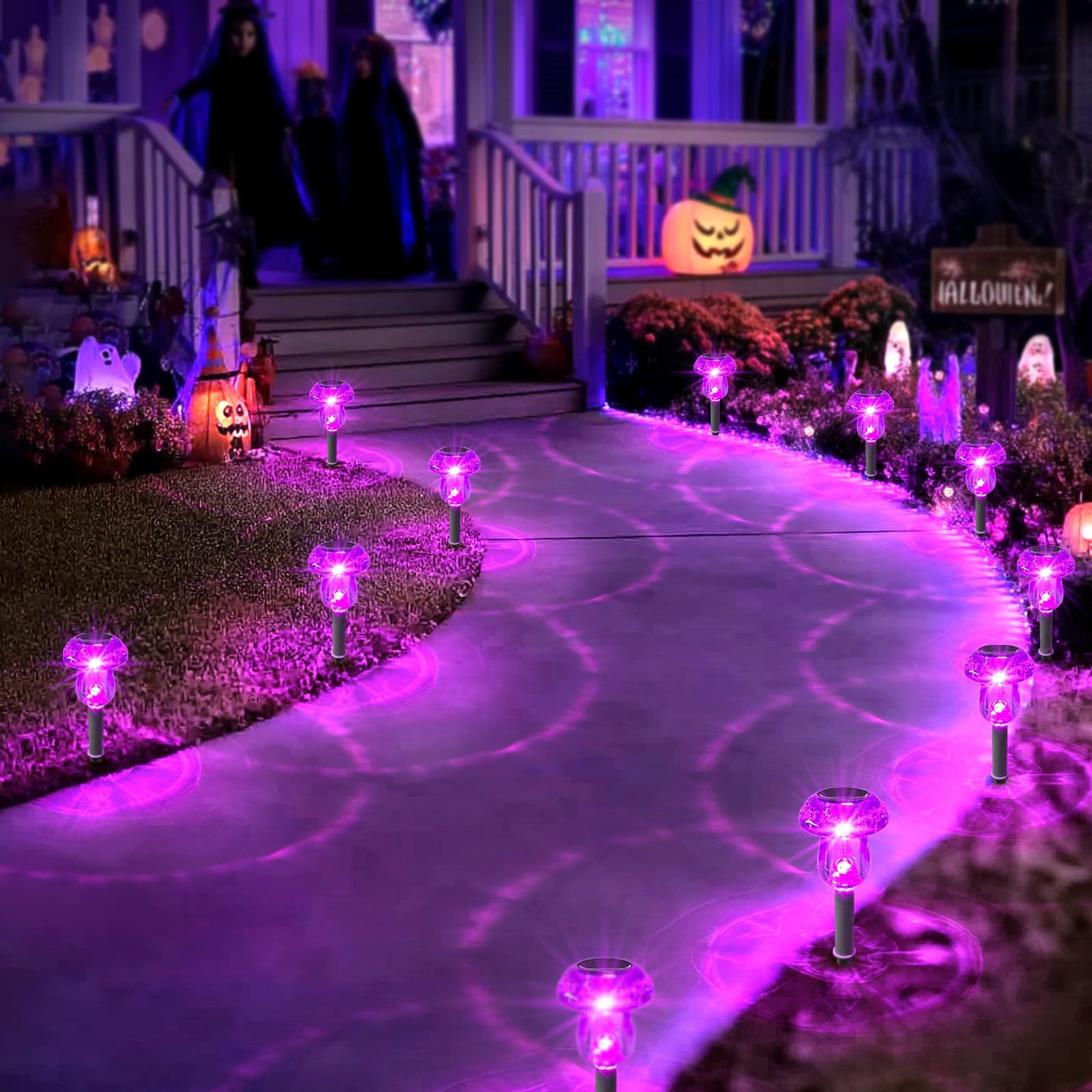 Solar Lights Outdoor  16 Pack Mushroom Lights Outside Waterproof  Solar Powered Led Lighting For Garden  Yard  Landscape  Path  Pathway  Lawn  Walkway  Driveway  Backyard Halloween Decor (Purple)