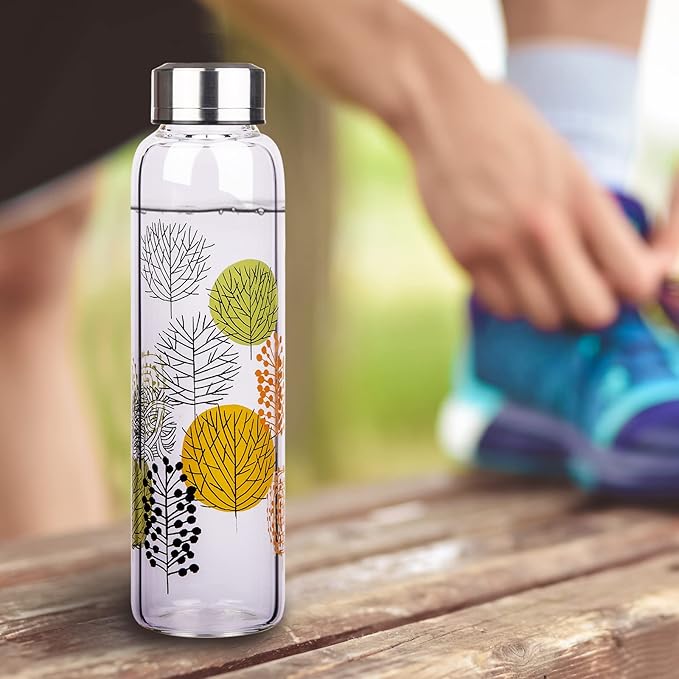 Borosilicate Glass Water Bottle, Sports Glass Drinking Bottle with Neoprene Sleeve and Stainless Steel Lid 16oz / 32oz (32oz, Forest)